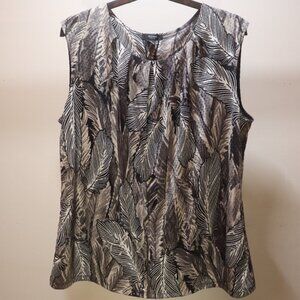 Alfani Large Black Tan Feather Pattern Shirt Sleeveless Size 2X
